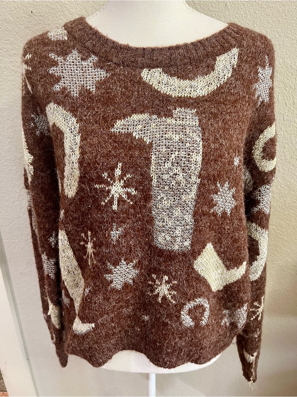 Originality Brown Western - Motif Jacquard Knit Sweater
